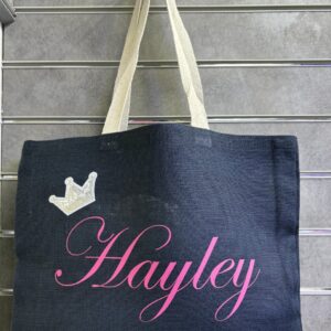 Large Jute Navy Shopper Bag With Name